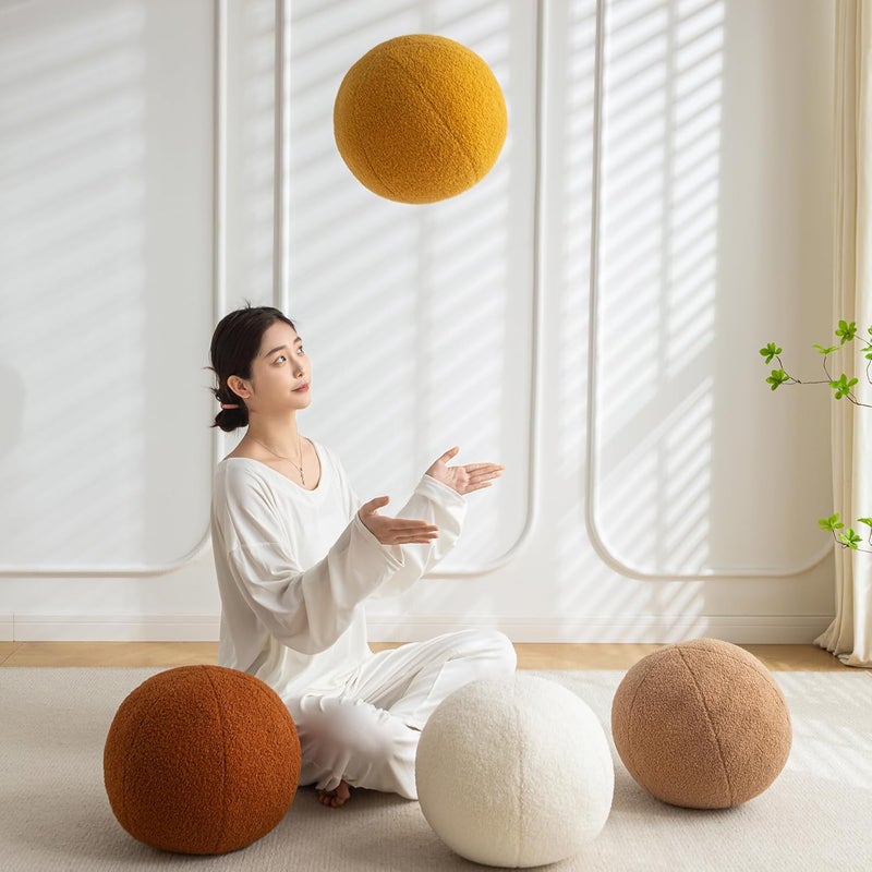 Gerlisay 11.8 inch Ball Pillow Round Decorative Pillow Yellow Sphere Shaped Throw Pillows Soft Nordic Style Boucle Pillows Cushion for Bed Couch Living Sofa Room Decor - Image 5